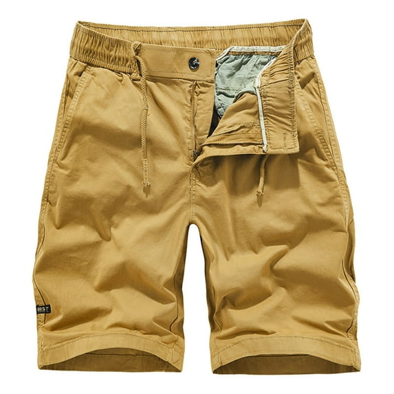 hopeusnice Mens Workout Casual Beach Solid Color Fashion Summer Cotton Linen Cargo Shorts Running Shorts Sweat Shorts Zipper Loose with Pockets Pants Mid Waist Yellow XL