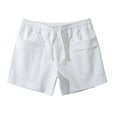 thumbnail image 1 of hopeusnice Mens Workout Casual Beach Solid Color Fashion Summer Cotton Linen Running Shorts Lounge Shorts Activewear Gym Shorts Loose with Pockets Pants Elastic Waist Drawstring White M, 1 of 7