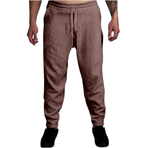 hopeusnice Mens Wrinkled Loose With Pockets Workout Casual Beach Wide Leg Trousers Lounge Activewear Straight Solid Color Elastic Waist Drawstring Fashion Summer Pants Brown XXXXL