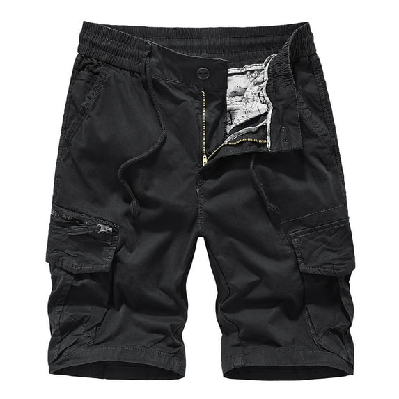 hopeusnice Mens Zipper Buttons with Pockets Workout Casual Beach Pants Summer Elastic Waist Drawstring Solid Color Cotton Linen Cargo Shorts Running Shorts Sweat Shorts Activewear Black M
