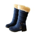 thumbnail image 1 of hopeusnice Mid Calf Boots For Women Thermal Plush Fleece Lined Suede Round Toe Chunky Mid Heels Winter Snow Boots Winter Warm Dress Long Tall Boots Blue 36, 1 of 9