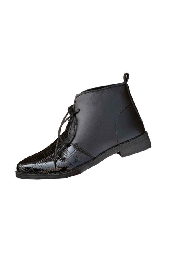 Mixed Material Croc Print Lace Up Ankle Boots Women Pointed Toe Office Booties Black 40