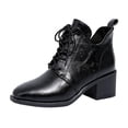 thumbnail image 1 of hopeusnice Patent Lace Up Square Heel Ankle Boots Women Pointed Toe Pull Tab Office Booties Black 38, 1 of 9