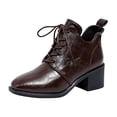 thumbnail image 1 of hopeusnice Patent Lace Up Square Heel Ankle Boots Women Pointed Toe Pull Tab Office Booties Brown 38, 1 of 9