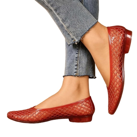 hopeusnice Perforated Mesh Flat Ballet Flats Women Breathable Daily Casual Footwear Red 37