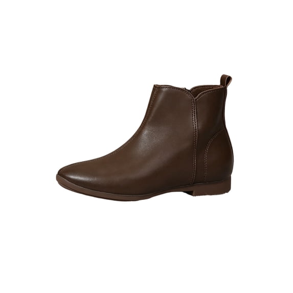 hopeusnice Pointed Toe Back Zipper Low Heel Ankle Boots Women Leather Minimalist Boots for Daily Brown 40