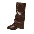 thumbnail image 1 of hopeusnice Pointed Toe Buckle Slouch Mid Calf Boots Women Leather Flat Boots for Fashion Outfits Brown 36, 1 of 9