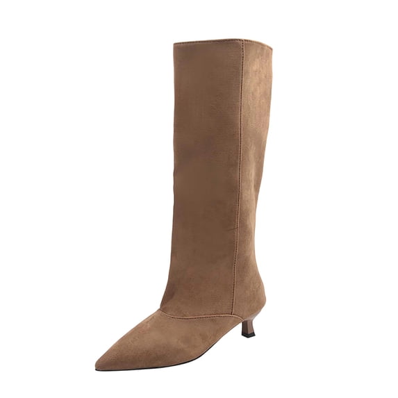 hopeusnice Pointed Toe Knee High Boots Women Suede Dress Boots for Evening Events Khaki 37