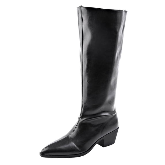 hopeusnice Pointed Toe Slouch Low Heel Knee High Boots Women Leather Fashion Boots for Vacation Black 36