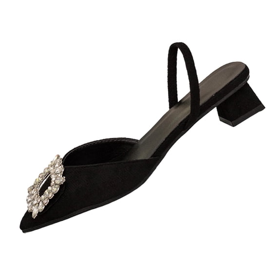 hopeusnice Rhinestone Square Buckle Slingback Square Heel Mules Women Elegant Evening Footwear Black 36