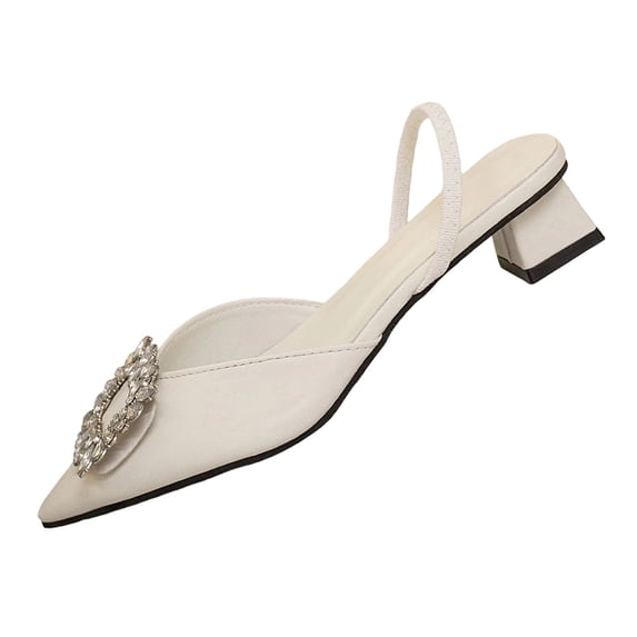 hopeusnice Rhinestone Square Buckle Slingback Square Heel Mules Women Elegant Evening Footwear White 41