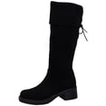 thumbnail image 1 of hopeusnice Round Toe Back Lace Up Chunky Heel Knee High Boots Women Suede Casual Boots for Daily Wear Black 36, 1 of 9