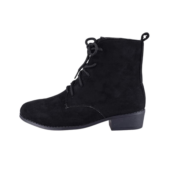hopeusnice Round Toe Lace Up Chunky Heel Ankle Boots Women Suede Casual Boots for Vacation Black 36