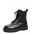 thumbnail image 1 of hopeusnice Round Toe Lace Up Elastic Panel Ankle Boots Women Leather Boots for Club Black 35, 1 of 7