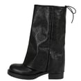 thumbnail image 1 of hopeusnice Round Toe Lace Up Slouch Mid Calf Boots Women Leather Chunky Boots for Fashion Outfits Black 36, 1 of 6