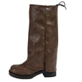 thumbnail image 1 of hopeusnice Round Toe Lace Up Slouch Mid Calf Boots Women Leather Chunky Boots for Fashion Outfits Khaki 37, 1 of 5
