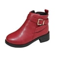 thumbnail image 1 of hopeusnice Round Toe Side Zipper Buckle Ankle Boots Women Chunky Heel Boots for Casual Wine 41, 1 of 8