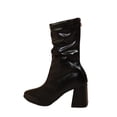 thumbnail image 1 of hopeusnice Ruched Block Heel Mid Calf Boot Square Toe Back Zipper Closure Casual Daily Boot Black 36, 1 of 9