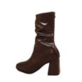thumbnail image 1 of hopeusnice Ruched Block Heel Mid Calf Boot Square Toe Back Zipper Closure Casual Daily Boot Brown 36, 1 of 9