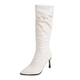 thumbnail image 1 of hopeusnice Ruched Knee High Boot Pointed Toe Heel Leather Upper Fashion Party Boot Beige 35, 1 of 9