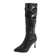 thumbnail image 1 of hopeusnice Ruched Knee High Boot Pointed Toe Heel Leather Upper Fashion Party Boot Black 36, 1 of 9
