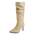 thumbnail image 1 of hopeusnice Ruched Knee High Boot Pointed Toe Heel Leather Upper Fashion Party Boot Khaki 37, 1 of 9