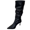 thumbnail image 1 of hopeusnice Ruched Pointed Toe Knee High Boot Leather Upper On Style Fashion Night Out Boot Black 40, 1 of 9