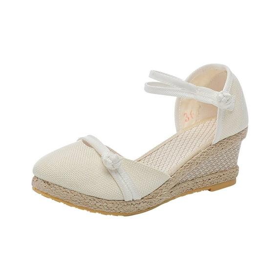 hopeusnice Sandals for Women Dressy Summer, Women's Ankle Strap Closed Toe Espadrille Wedge Sandals Dressy Platform Wedge Sandals Casual Shoes White 35