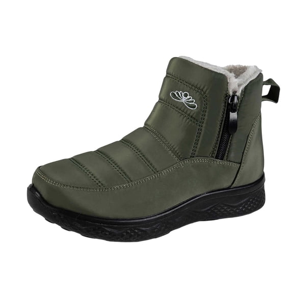hopeusnice Side Zip Fur Lined Ankle Boot Quilted Stitching Embroidered Detail Winter Daily Boot Green 45