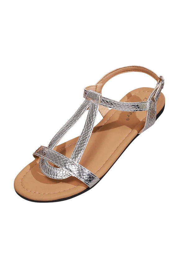 Snake Print Thin Strap Slingback Flat Sandal Women Minimalist Casual Summer Footwear White 39
