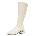 thumbnail image 1 of hopeusnice Square Heel Square Toe Knee High Boot Stretch Fabric On Commute Style Boot Beige 36, 1 of 9