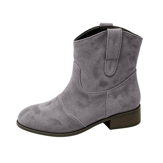 hopeusnice Suede Square Heel Ankle Boots Women Pull Tab Round Toe Everyday Booties Gray 36