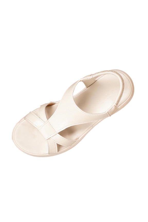 T-Strap Elastic Slingback Flat Sandal Women Casual Beach Summer Footwear White 36