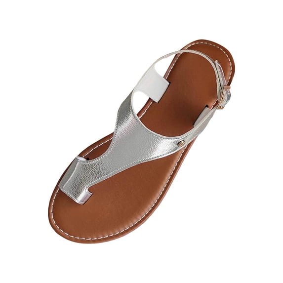 hopeusnice Toe Loop Slingback Sandal Women Casual Beach Summer Shoes Silver 37