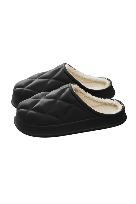 Waterproof Diamond Quilted Fur Lined Mule Slipper Women Warm Outdoor Shoe Black 40