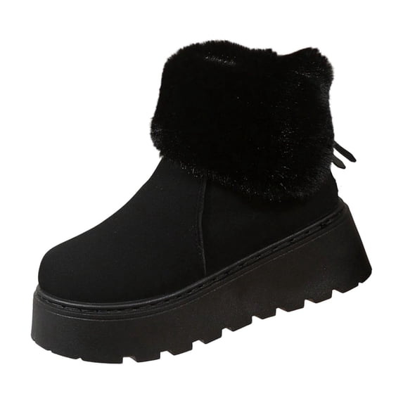 hopeusnice Women Ankle Snow Boots Faux Fur Collar Suede Upper Warm Lining For Winter Commute And Casual Wear Black 36