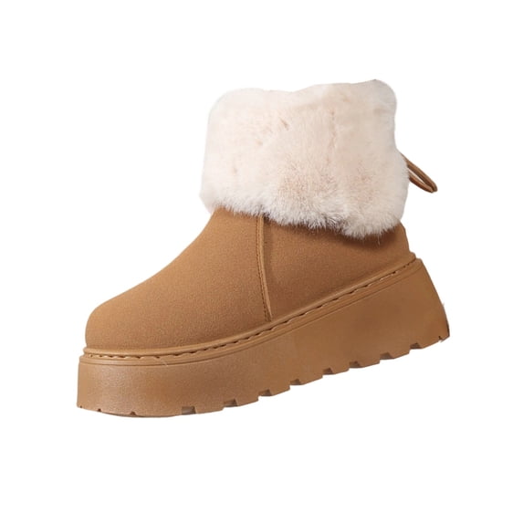 hopeusnice Women Ankle Snow Boots Faux Fur Collar Suede Upper Warm Lining For Winter Commute And Casual Wear Brown 42