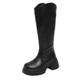 thumbnail image 1 of hopeusnice Women Knee High Riding Boots With V Shaped Top Back Zipper Closure Chunky Heel For Fall Winter And Fashion Outfits Black 35, 1 of 8