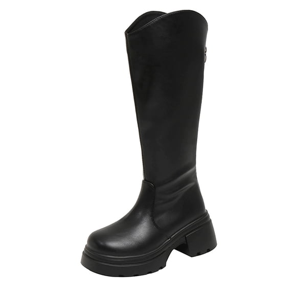 hopeusnice Women Knee High Riding Boots With V Shaped Top Back Zipper Closure Chunky Heel For Fall Winter And Fashion Outfits Black 35