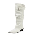 thumbnail image 1 of hopeusnice Women Knee High Slouchy Boots With Single Buckle Strap Pointed Toe Chunky Heel For Fashionable Evening Looks White 41, 1 of 6