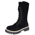 thumbnail image 1 of hopeusnice Women Mid Calf Boots With Lace Up Closure Suede Upper Chunky Sole For Winter And Street Style Black 36, 1 of 9