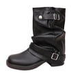 thumbnail image 1 of hopeusnice Women Mid Calf Slouch Boots With Double Buckle Straps Low Heel Leather Upper For Edgy And Casual Style Black 36, 1 of 8