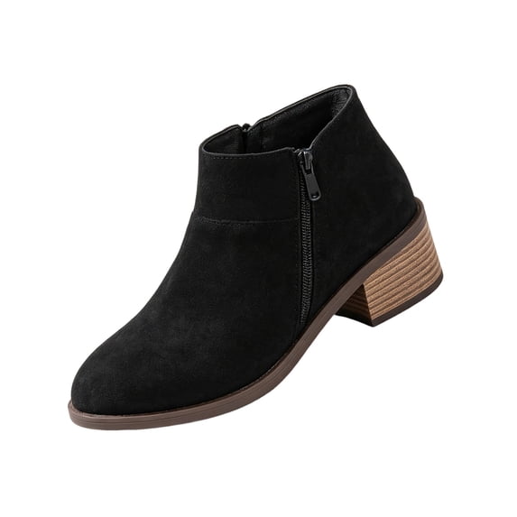 hopeusnice Women Suede Ankle Boots Side Zipper Closure Block Heel Design For Office Wear And Evening Occasions Black 36