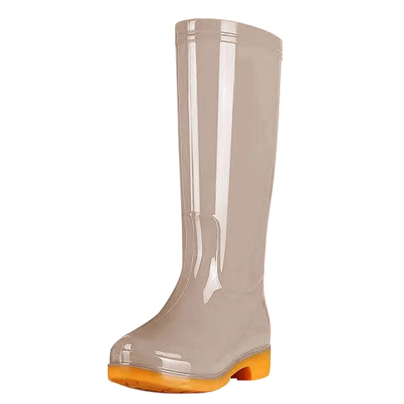 hopeusnice Women Tall Knee High Rain Boot Square Toe Waterproof Shoe For Farm Garden Work Khaki 41