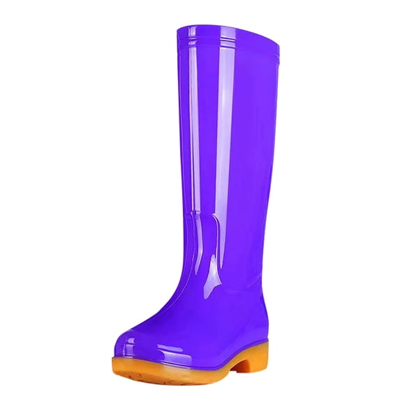 hopeusnice Women Tall Knee High Rain Boot Square Toe Waterproof Shoe For Farm Garden Work Purple 36