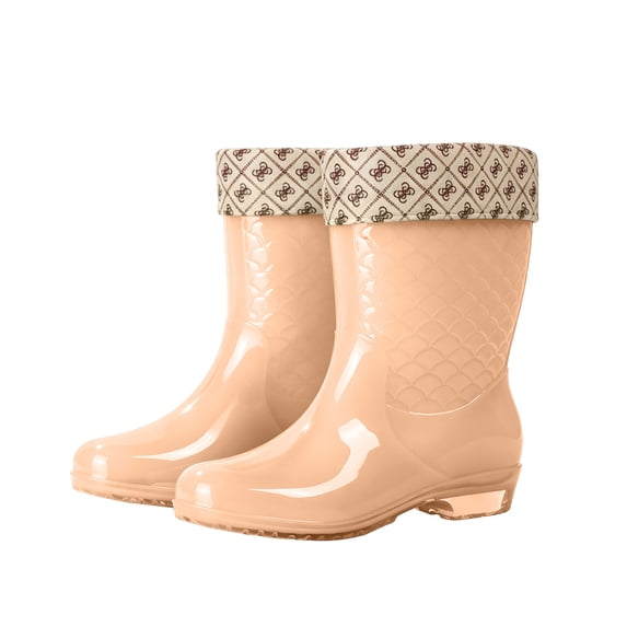 hopeusnice Women Tall Rain Boots With Floral Print Cuff Waterproof PVC Upper Non Sole For Wet Weather And Gardening Orange 36