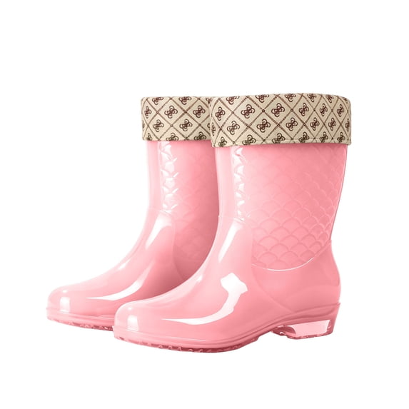 hopeusnice Women Tall Rain Boots With Floral Print Cuff Waterproof PVC Upper Non Sole For Wet Weather And Gardening Pink 39
