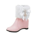 thumbnail image 1 of hopeusnice Women Winter Warm Hidden Wedge Snow Booties Leather Cute Bowknot Rhinestones Fuzzy Fleece Lined Thickening Side Zipper Ankle Boots Pink 40, 1 of 1