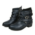 thumbnail image 1 of hopeusnice Women's Ankle Boots Buckle Chain Studded Boots Low Heel Block Heel Zipper Round Toe Suede Short Boots Blue 40, 1 of 3