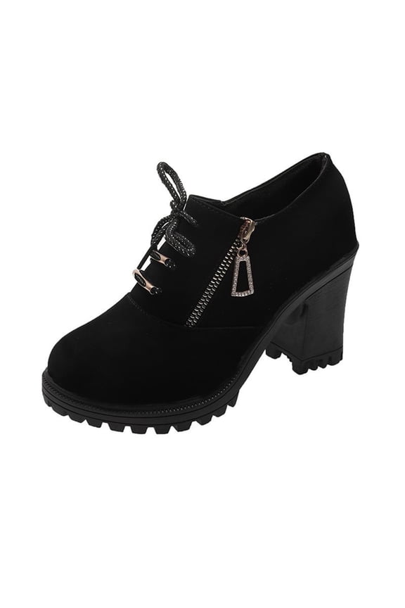 Women's Ankle Boots Lace Up Buckle Zipper Chunky Heel Shoes Comfortable Suede Round Toe Block Heel Fall Winter Boots Outdoor Black 39